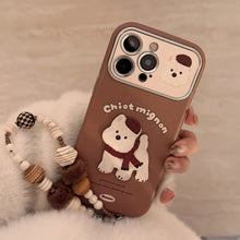 Load image into Gallery viewer, Brown three-dimensional West Highland suitable for Apple 15promax mobile phone case iphone16 leather cartoon 17 lanyard 14