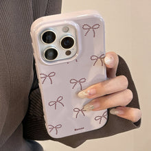 Load image into Gallery viewer, ins wind gray purple bow apple 17pro max mobile phone case iphone15 suitable for 14 gilt bracket 16 soft