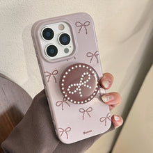 Load image into Gallery viewer, ins wind gray purple bow apple 17pro max mobile phone case iphone15 suitable for 14 gilt bracket 16 soft