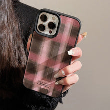 Load image into Gallery viewer, Girl contrasting color plaid Apple 16 mobile phone case 17promax autumn and winter sweet and cool 11 for iPhone13 leather 12