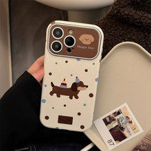 Load image into Gallery viewer, ins dachshund leather for iphone16pro max mobile phone case 15 apple 17 retro hand strap 14 soft cover