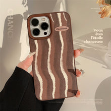 Load image into Gallery viewer, Brown striped iPhone 15 case 17promax retro premium 11 for iPhone13 leather anti-drop hard