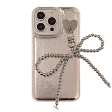 Load image into Gallery viewer, Silver leather for Apple 16 mobile phone case iPhone17promax electroplated bow pendant 11 temperament 13