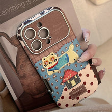 Load image into Gallery viewer, Leopard print cat is suitable for iphone17promax Apple 16 mobile phone case 15 anti-drop 17 leather retro cartoon 12