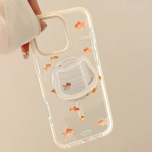 Load image into Gallery viewer, Mirror cat magnetic suction bracket 16promax transparent iPhone17 mobile phone case suitable for 13 small goldfish 14 national style