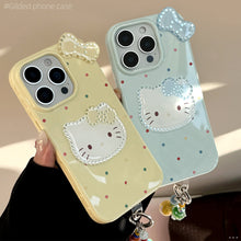 Load image into Gallery viewer, Three-dimensional gilt is suitable for 17promax Apple 16 mobile phone case iphone14 color polka dot bow cat 13 pendant.
