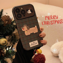 Load image into Gallery viewer, Vintage plaid for iPhone 16 mobile phone case iphone15 Christmas puppy 14promax leather 17 plush rope