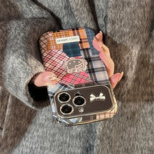 Load image into Gallery viewer, Retro plaid splicing cat 14 for 15promax mobile phone case Apple iphone16 three-dimensional 17 leather 13
