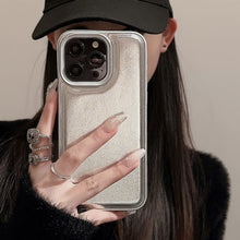 Load image into Gallery viewer, Silver bulge leather Apple 17 mobile phone case iPhone16promax premium sense 11 solid color 13 hard 12 applicable