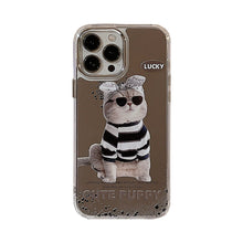 Load image into Gallery viewer, Applicable to 17promax sunglasses cat 14 Apple iPhone16 mobile phone case 11 trendy cool funny 15 electroplated mirror