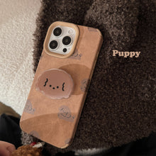 Load image into Gallery viewer, ins leather brown dog for iphone16 iphone case 14pro max retro bracket 15 pom-pom 17