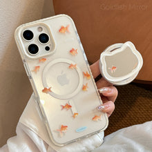 Load image into Gallery viewer, Mirror cat magnetic suction bracket 16promax transparent iPhone17 mobile phone case suitable for 13 small goldfish 14 national style