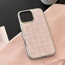 Load image into Gallery viewer, Gilt applies to Apple 17promax mobile phone case iphone16 pink plaid bow 13 electroplating 14 hard Huawei