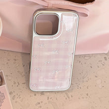 Load image into Gallery viewer, Gilt applies to Apple 17promax mobile phone case iphone16 pink plaid bow 13 electroplating 14 hard Huawei