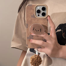 Load image into Gallery viewer, ins leather brown dog for iphone16 iphone case 14pro max retro bracket 15 pom-pom 17