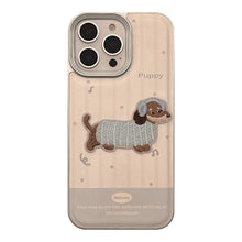 Load image into Gallery viewer, Milk blue cute embroidered puppy apple 16 mobile phone case 17promax cortical three-dimensional application iPhone15 soft 14