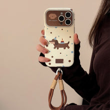 Load image into Gallery viewer, ins dachshund leather for iphone16pro max mobile phone case 15 apple 17 retro hand strap 14 soft cover