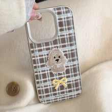Load image into Gallery viewer, Plaid embroidery puppy apple 16 mobile phone case 17promax for iPhone15 retro leather 11 anti-drop 14