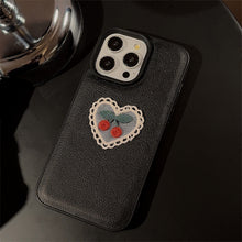 Load image into Gallery viewer, Embroidery love cherry for Apple 15 mobile phone case iPhone16promax leather 11 temperament 13 anti-drop 17