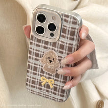 Load image into Gallery viewer, Plaid embroidery puppy apple 16 mobile phone case 17promax for iPhone15 retro leather 11 anti-drop 14