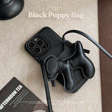 Load image into Gallery viewer, Black DIY puppy oblique span card bag for iPhone 16 mobile phone case iPhone17Pro max Internet celebrity 13 leather 15