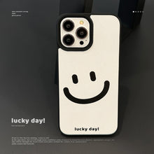 Load image into Gallery viewer, Minimal cure smiley face Apple phone case 17promax leather pattern 11 suitable for iPhone16 advanced sense 15 anti-drop