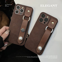 Load image into Gallery viewer, Camellia wristband iPhone15 iPhone case 14promax light luxury leather 13 suitable for 11 autumn and winter retro