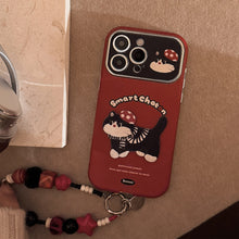 Load image into Gallery viewer, ins red cartoon cat suitable for 16pro max iPhone case iphone15 leather cartoon 17 lanyard