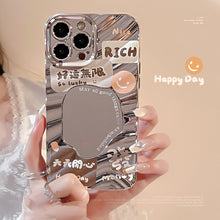 Load image into Gallery viewer, Make a fortune and good luck text applicable iPhone17pro mobile phone case max Apple 14 electroplated mirror 13 generation hair 16 hard