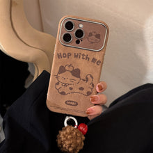 Load image into Gallery viewer, Brown cartoon for iphone16 iPhone case 15promax suede 14 hairball rope 17 autumn and winter couple