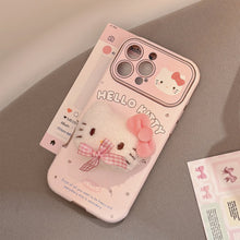 Load image into Gallery viewer, Cute pink bow cat for iphone16promax mobile phone case Apple 15 three-dimensional leather 14 bracelet 17