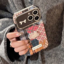Load image into Gallery viewer, Retro plaid splicing cat 14 for 15promax mobile phone case Apple iphone16 three-dimensional 17 leather 13