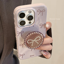 Load image into Gallery viewer, ins wind gray purple bow apple 17pro max mobile phone case iphone15 suitable for 14 gilt bracket 16 soft
