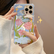 Load image into Gallery viewer, ins Literary Tulip iphone17 Apple 16 Mobile Phone Case 15Promax Silicone 11 Makeup Mirror X Applicable