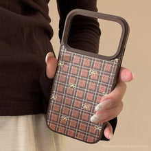 Load image into Gallery viewer, Gilt Apple 16 mobile phone case 17promax retro plaid bow 11 for iPhone15 leather anti-drop