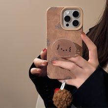 Load image into Gallery viewer, ins leather brown dog for iphone16 iphone case 14pro max retro bracket 15 pom-pom 17