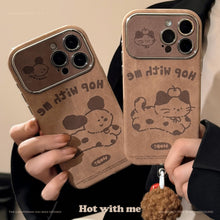 Load image into Gallery viewer, Brown cartoon for iphone16 iPhone case 15promax suede 14 hairball rope 17 autumn and winter couple
