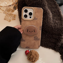 Load image into Gallery viewer, ins leather brown dog for iphone16 iphone case 14pro max retro bracket 15 pom-pom 17