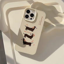 Load image into Gallery viewer, Milk yellow dachshund dog leather Apple 16 mobile phone case is suitable for iPhone17promax niche 11 generation 13 anti-drop