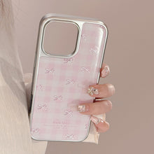 Load image into Gallery viewer, Gilt applies to Apple 17promax mobile phone case iphone16 pink plaid bow 13 electroplating 14 hard Huawei