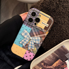 Load image into Gallery viewer, Applicable to iphone16 iPhone case 17promax color plaid splicing 15 three-dimensional bow 13 leather