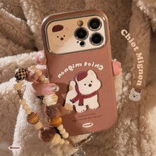 Load image into Gallery viewer, Brown three-dimensional West Highland suitable for Apple 15promax mobile phone case iphone16 leather cartoon 17 lanyard 14
