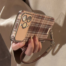 Load image into Gallery viewer, Brown plaid for iphone16promax mobile phone case Apple 15/14 anti-drop 13 lanyard 16 advanced 17