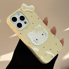 Load image into Gallery viewer, Three-dimensional gilt is suitable for 17promax Apple 16 mobile phone case iphone14 color polka dot bow cat 13 pendant.