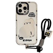 Load image into Gallery viewer, ins wind mirror cartoon cat suitable for 16Pro Max Apple 15 mobile phone case iPhone17 sweet cool 12 hand rope