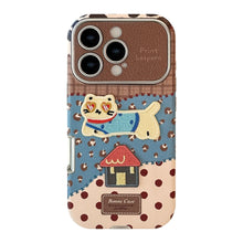 Load image into Gallery viewer, Leopard print cat is suitable for iphone17promax Apple 16 mobile phone case 15 anti-drop 17 leather retro cartoon 12
