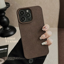 Load image into Gallery viewer, Dark brown moon pit pattern Apple 16 mobile phone case 14promax premium 11 for iPhone13 leather pattern 15 retro