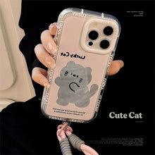 Load image into Gallery viewer, Mirror cute pink cat is suitable for Apple 16 mobile phone case iPhone17ProMax cartoon 12 generation 13 hand rope