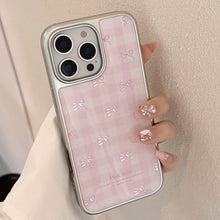 Load image into Gallery viewer, Gilt applies to Apple 17promax mobile phone case iphone16 pink plaid bow 13 electroplating 14 hard Huawei
