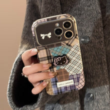Load image into Gallery viewer, Retro plaid splicing cat 14 for 15promax mobile phone case Apple iphone16 three-dimensional 17 leather 13